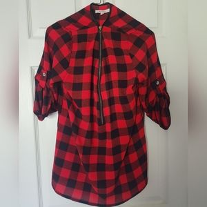 Red checker plaid top